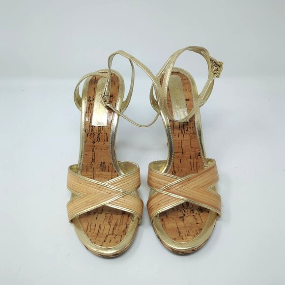 Enzo Angiolini Heels 7 Cork Summer Tan Gold - Picture 2 of 12